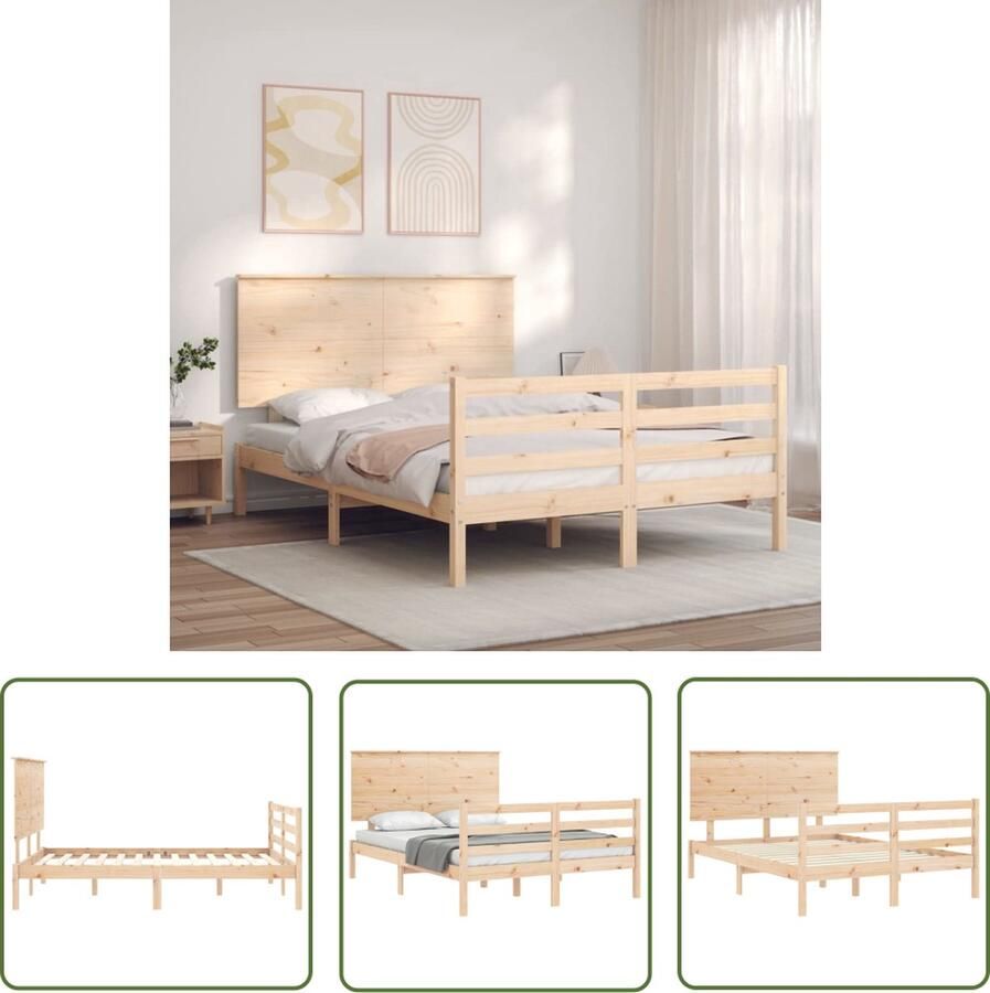 VidaXL The Living Store Massief Grenenhouten Bedframe 205.5 x 145.5 x 82.5 cm Multiplex Lattenbodem Functioneel Hoofd- en Voeteneinde Matras Apart Verkrijgbaar