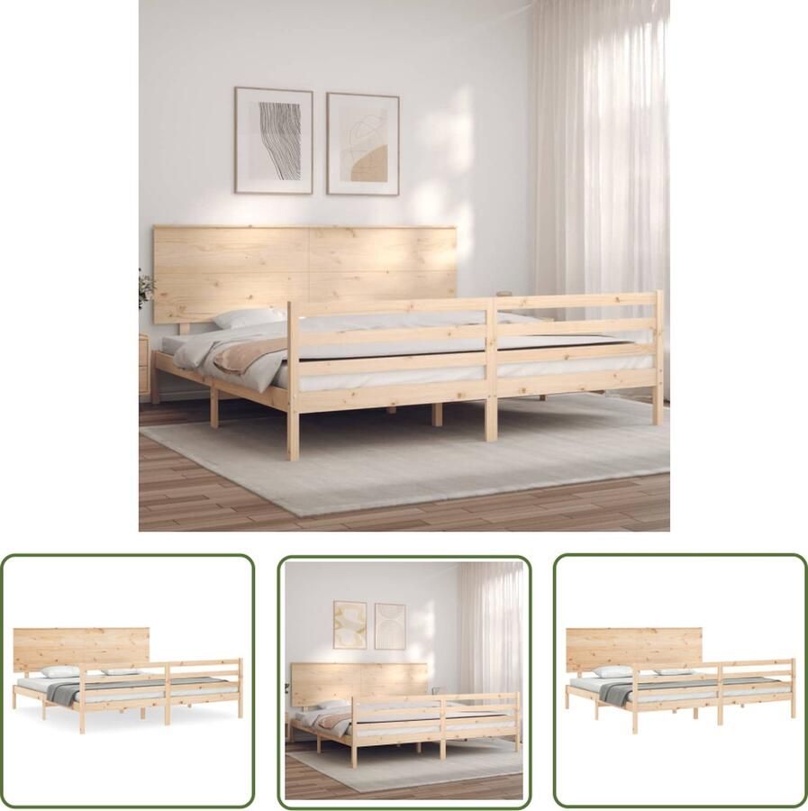 VidaXL The Living Store Massief grenenhouten bedframe 205.5 x 205.5 x 82.5 cm Multiplex lattenbodem