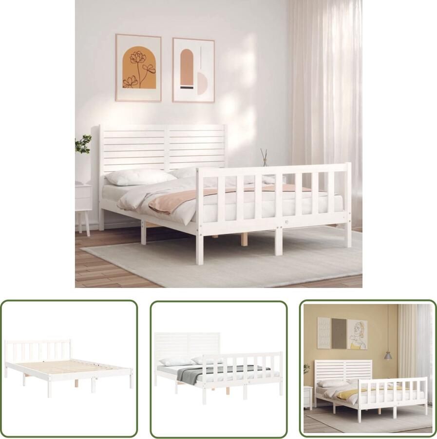 VidaXL The Living Store Massief Grenenhouten Bedframe Wit 205.5 x 145.5 x 100 cm Multiplex Lattenbodem