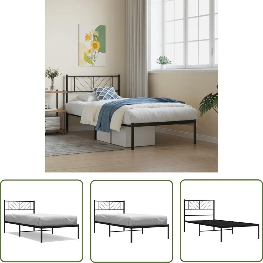 VidaXL The Living Store Metalen Bedframe Klassiek 196 x 95 x 90 cm Robuust Met Extra Opbergruimte Zwart