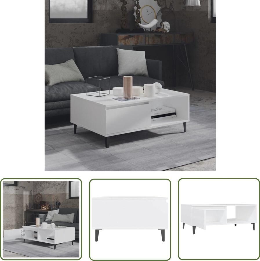 VidaXL The Living Store Middentafel Woonkamer 90 x 60 x 35 cm Spaanplaat en metaal - Foto 2