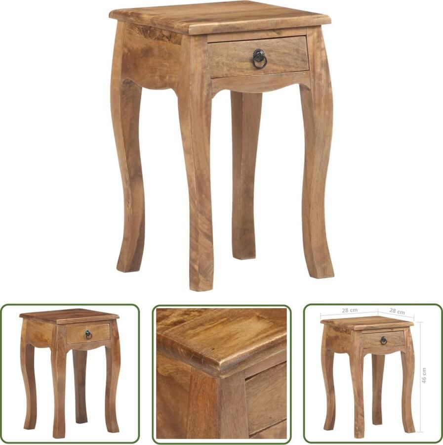 VidaXL The Living Store Nachtkastje 28x28x46 cm massief mangohout Nachtkastje Mangohout Rustic Landelijk Meubilair