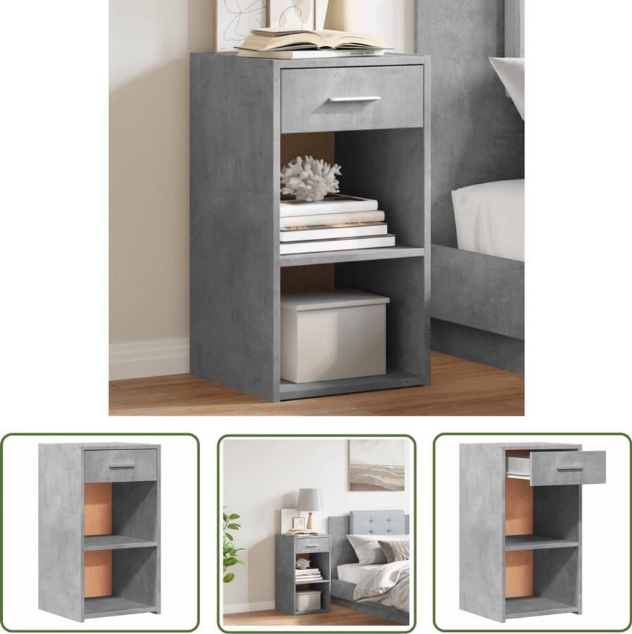 VidaXL The Living Store Nachtkastje 35x34x65 cm bewerkt hout betongrijs Nachtkastje Houten Nachtkastje Betonnen Nachtkastje Grijze Nachtkastje Multifunctionele Kast - Foto 2