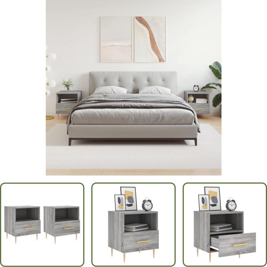 The Living Store Nachtkastje Nachtkastjes Afmetingen- 40 x 35 x 47.5 cm Kleur- Grijs Sonoma Eiken Materiaal- Bewerkt Hout en Ijzer Nachtkastje Kast Slaapkamer Meubilair Houten Kast Grijze Kast - Foto 3