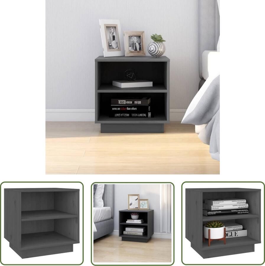 The Living Store Houten Nachtkastjes Grijs Massief Grenenhout 40x34x40cm Met 2 Schappen Nachtkastjes Bedkasts Houten Kasten Grenaanhout Grijze Kamerdecoratie - Foto 3
