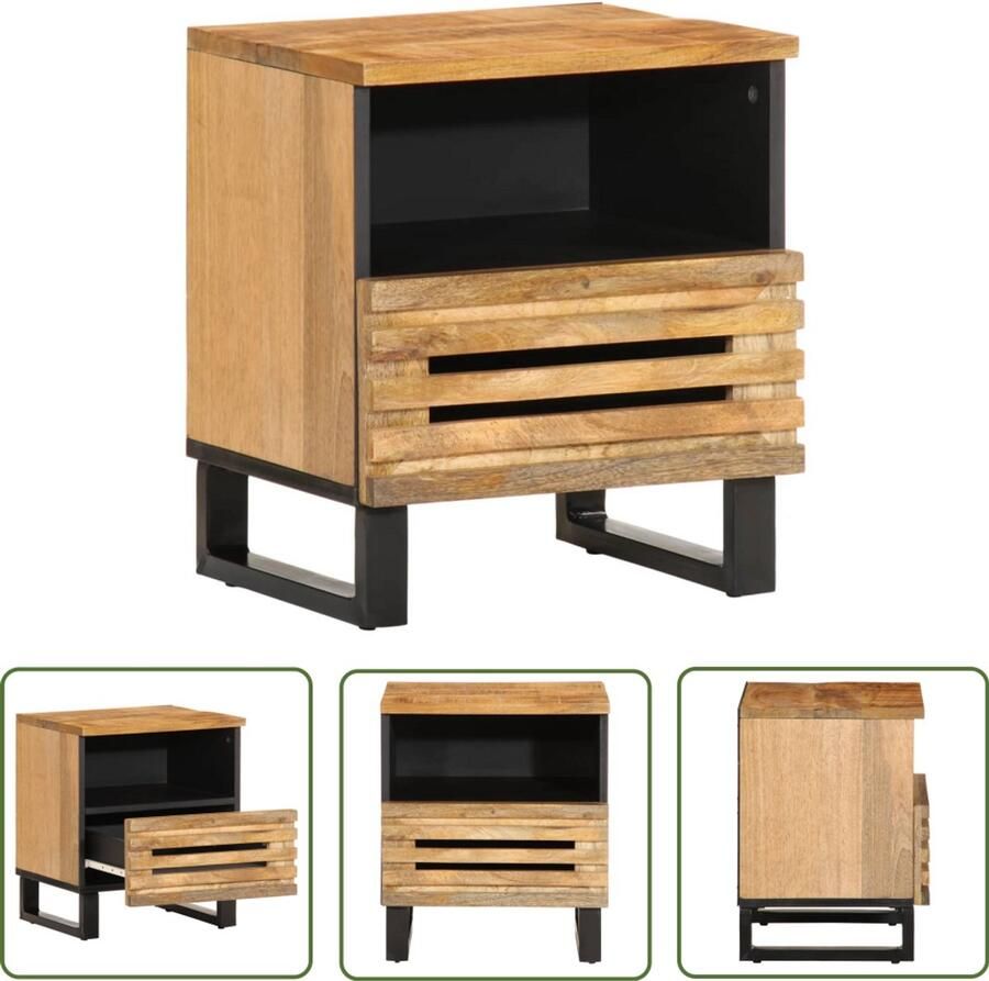 VidaXL The Living Store Nachtkastje 40x34x46 cm massief ruw mangohout Nachtkastje Mangohout Industrieel Vintage Kamerdecoratie