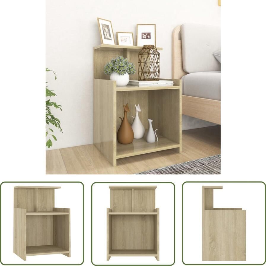 VidaXL The Living Store Nachtkastje 40x35x60 cm bewerkt hout sonoma eikenkleurig Nachtkast Nachtkastje Salontafel Bijzettafels Houten Meubel - Foto 2