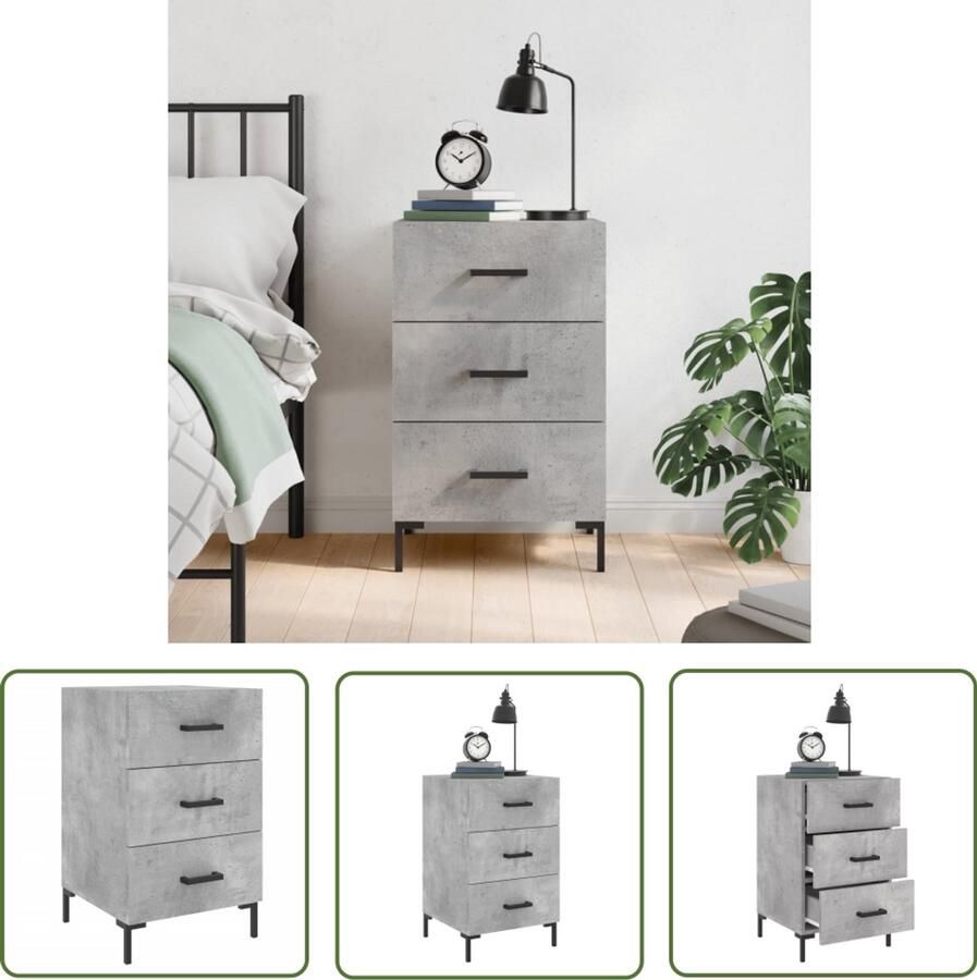 The Living Store Nachtkastje Betongrijs Afmetingen- 40 x 40 x 66 cm Ken- Duurzaam materiaal veel opbergruimte displayfunctie metalen voeten Montage vereist - Foto 2