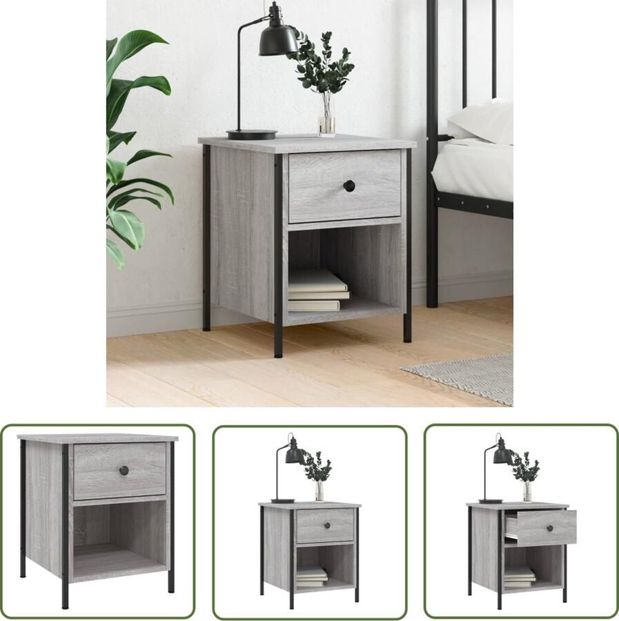 VidaXL The Living Store Nachtkastje 40x42x50 cm bewerkt hout grijs sonoma eikenkleurig Nachtkastje Kastje Slaapkamers Woonkamern Grijze Nachtstand - Foto 2