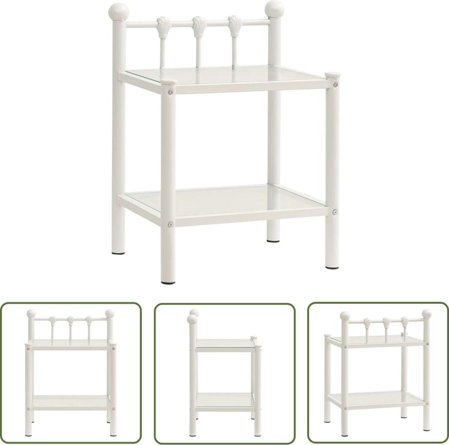 VidaXL The Living Store Nachtkastje 45x34 5x60 5 cm metaal en glas wit en transparant Nachtkastje Nachtlampje Salontafel Bijzettafel Sidetable - Foto 2