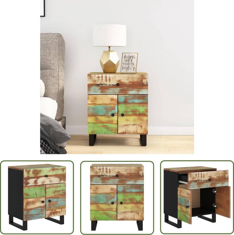 VidaXL The Living Store Nachtkastje 50x33x60 cm massief gerecycled hout en bewerkt hout Nachtkastje Industrieel Houten Nachtkastje Vintage Nachtkastje Multifunctioneel Nachtkastje Opbergkastje - Foto 3