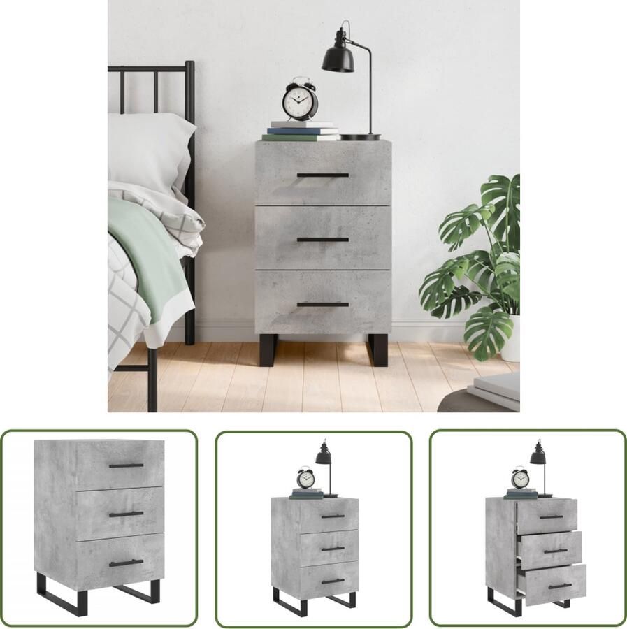 VidaXL The Living Store Nachtkastje Betongrijs 40 x 40 x 66 cm Duurzaam hout Veel opbergruimte - Foto 2