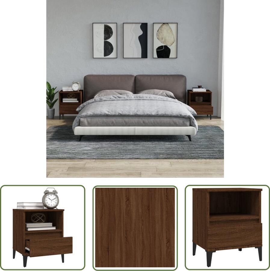 VidaXL The Living Store Nachtkastje Elegant Bedkasten Afmetingen- 40 x 35 x 50 cm Kenen- Duurzaam voldoende opbergruimte metalen poten Kleur- Bruineiken - Foto 3