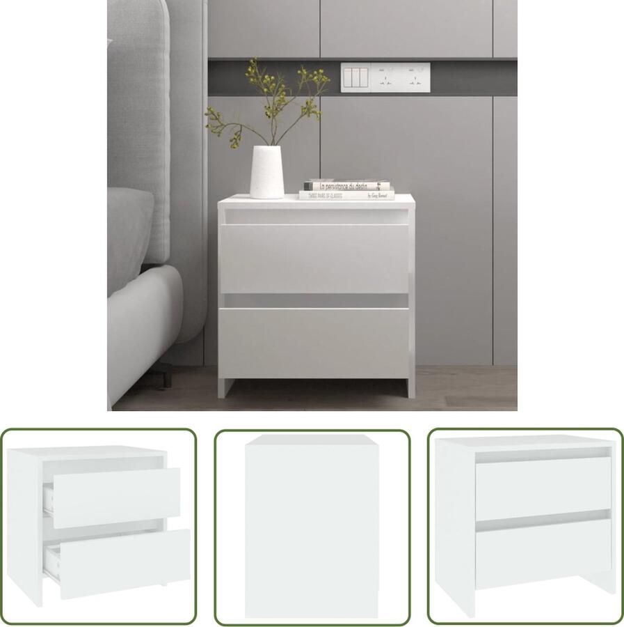 VidaXL The Living Store Nachtkastje Elegant Bedkastje 45x34.5x44.5 cm 2 lades Wit Bewerkt hout