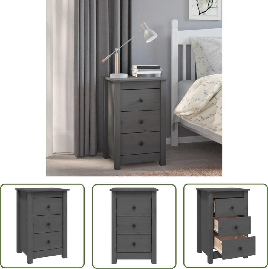 VidaXL The Living Store Nachtkastje Grenenhout 40 x 35 x 61.5 cm Grijs - Foto 2