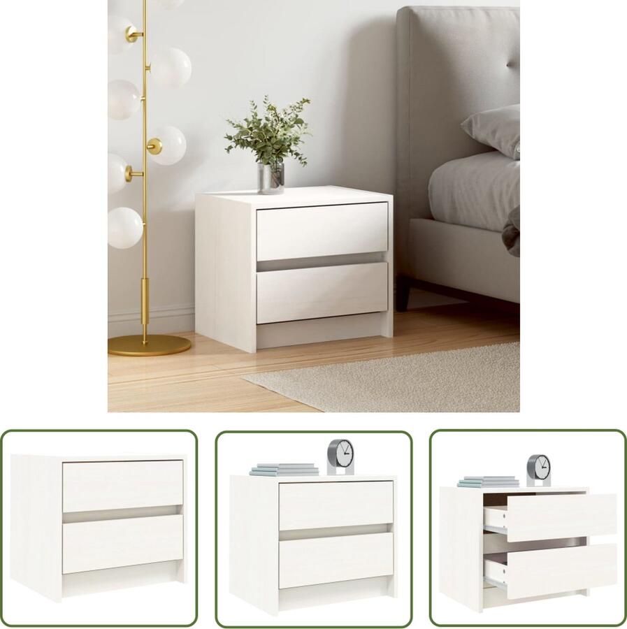 VidaXL The Living Store Nachtkastje Grenenhout Wit 40 x 31 x 35.5 cm 2 Lades