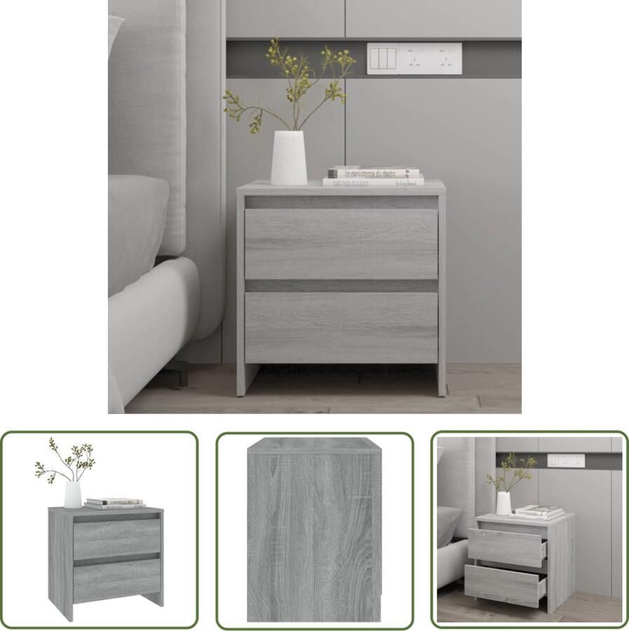 VidaXL The Living Store Nachtkastje Grijs Sonoma Eiken 45x34.5x44.5 cm 2 lades