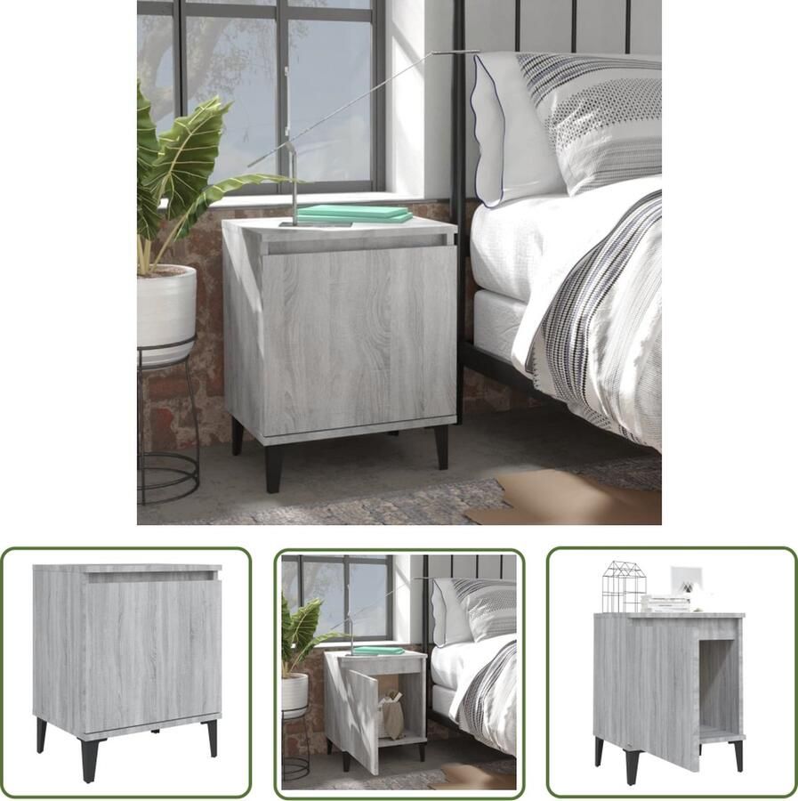 VidaXL The Living Store nachtkastje Industrieel Grijs Sonoma Eiken 40x30x50cm Metalen poten - Foto 2