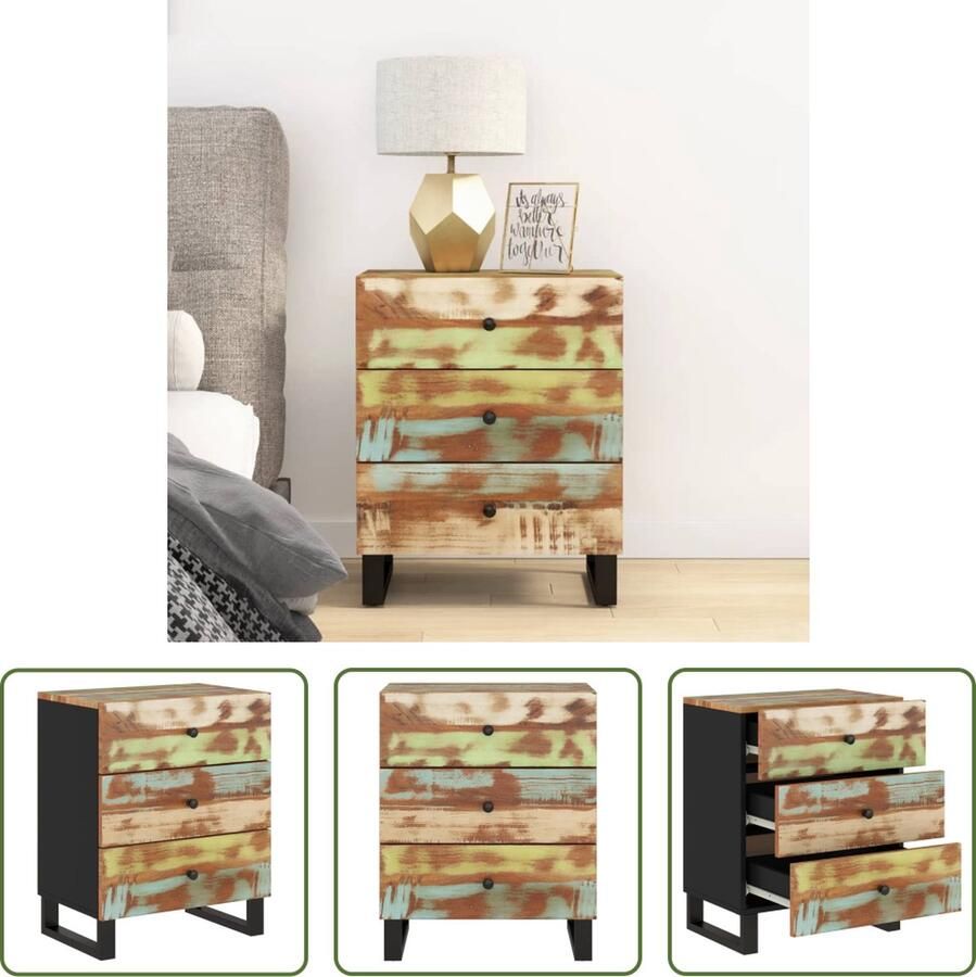 VidaXL The Living Store Nachtkastje Industrieel Massief Gerecycled Hout 50x33x62cm 3 lades - Foto 2