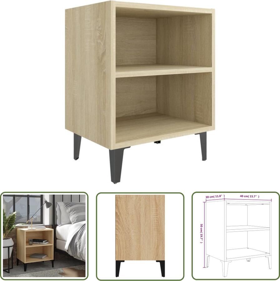 VidaXL The Living Store Nachtkastje Industrieel Sonoma eiken 40x30x50 cm Met metalen poten - Foto 2
