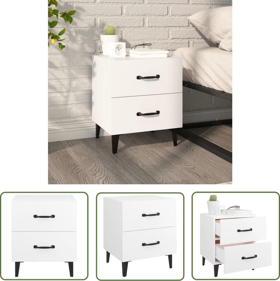 VidaXL The Living Store Nachtkastje Industriële Stijl 40x35x47.5 cm Wit Hout en Metaal - Foto 2