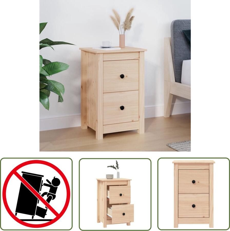 VidaXL The Living Store Nachtkastje Klassiek Houten Meubelen 40 x 35 x 61.5 cm Ken- Massief grenenhout - Foto 2