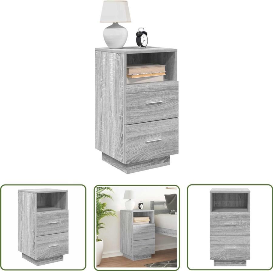 VidaXL The Living Store Nachtkastje met 2 lades 36x36x68 cm grijs sonoma eikenkleurig Nachtkastje Dressoir Slaapkamer Houten Kast Opbergkast