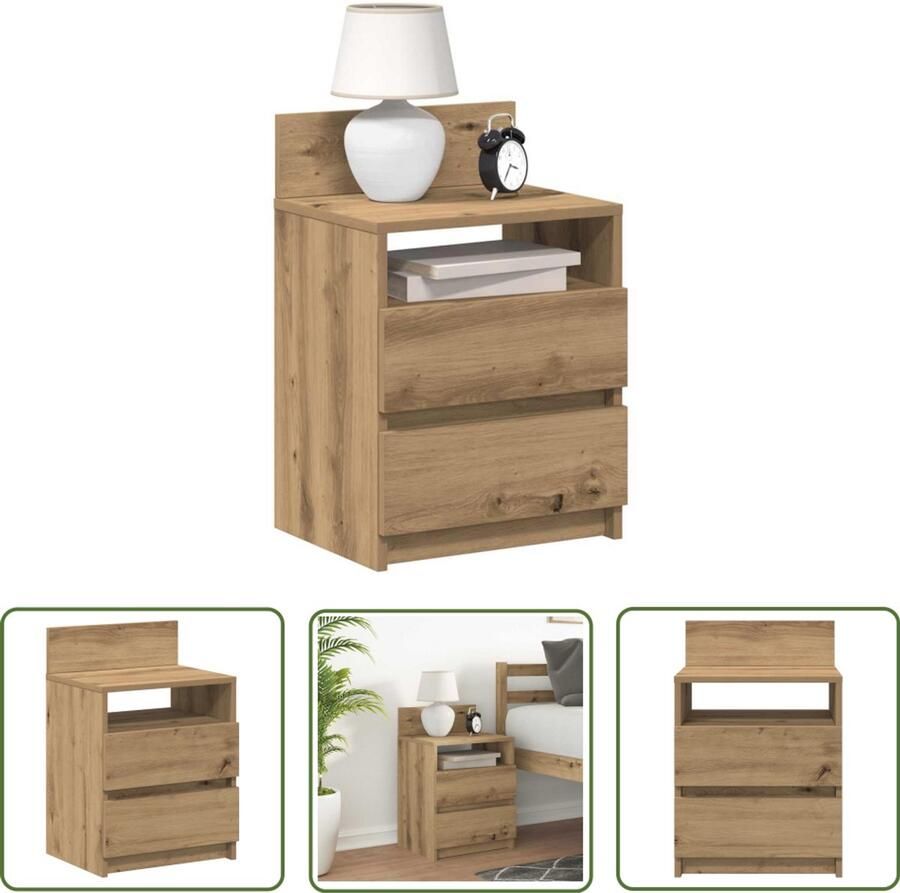 VidaXL The Living Store Nachtkastje met 2 lades 40x33x60 cm artisanaal eikenkleur Nachtkastje Houten Nachtkastje Met Lades Salontafel Slaapkamers