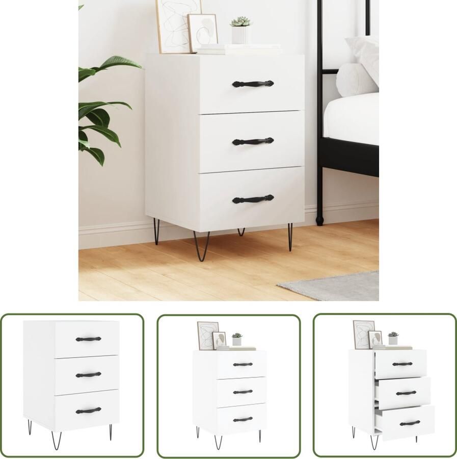 VidaXL The Living Store Nachtkastje naam Nachtkastje Afmetingen- 40 x 40 x 66 cm Kleur- Wit - Foto 2