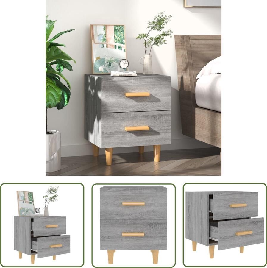VidaXL The Living Store Nachtkastje Scandinavian Grijs Sonoma Eiken 40 x 35 x 47.5 cm Opbergruimte Houten handvatten - Foto 2