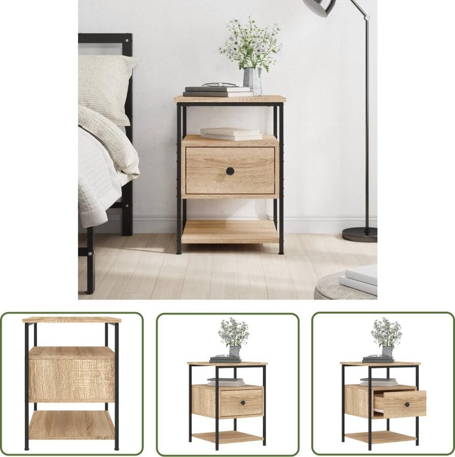 VidaXL The Living Store Nachtkastje Sonoma Eiken 40 x 42 x 56 cm Duurzaam materiaal Stevig frame Voldoende opbergruimte Verstelbare poten - Foto 2