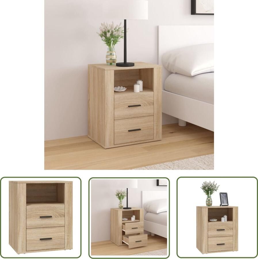 VidaXL The Living Store Nachtkastje Sonoma Eiken 50 x 36 x 60 cm 2 lades Vochtbestendig Montagehandleiding inbegrepen - Foto 2