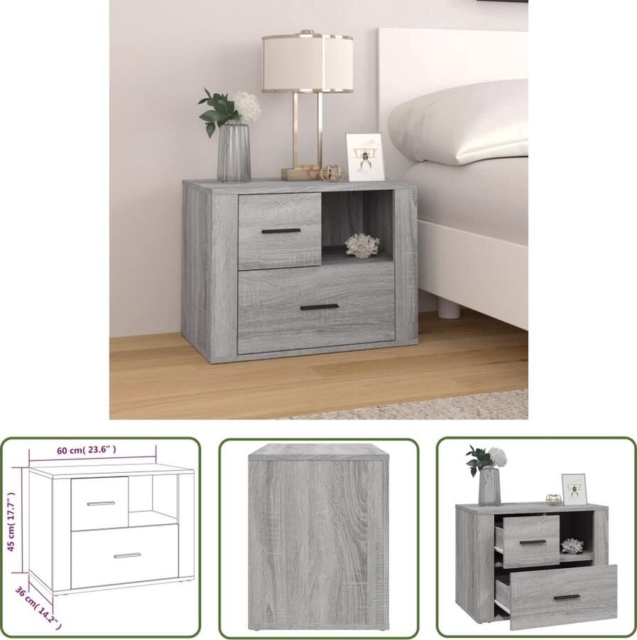 VidaXL The Living Store Nachtkastje X Nachtkastje 60x36x45 cm Grijs Sonoma Eiken - Foto 2