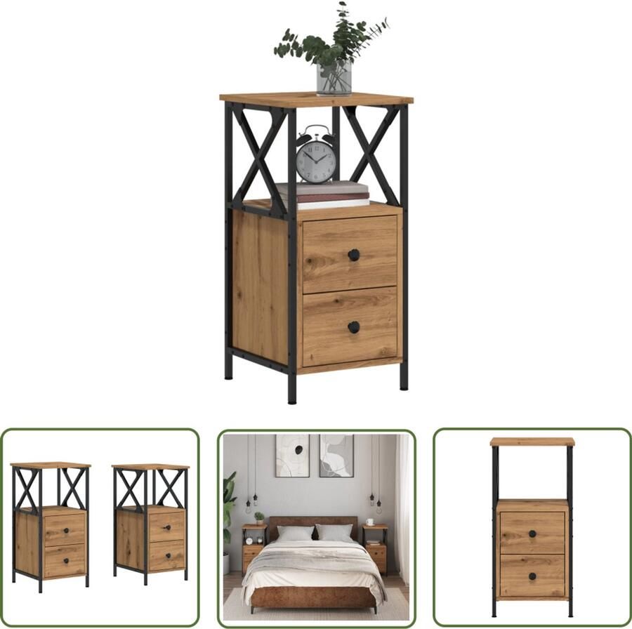 VidaXL The Living Store Nachtkastjes 2 st 34x35 5x70 cm bewerkt hout artisanaal eiken Nachtkastjes Slaapkamer Houten Meubilair Vintage Meubels Rustic Furniture