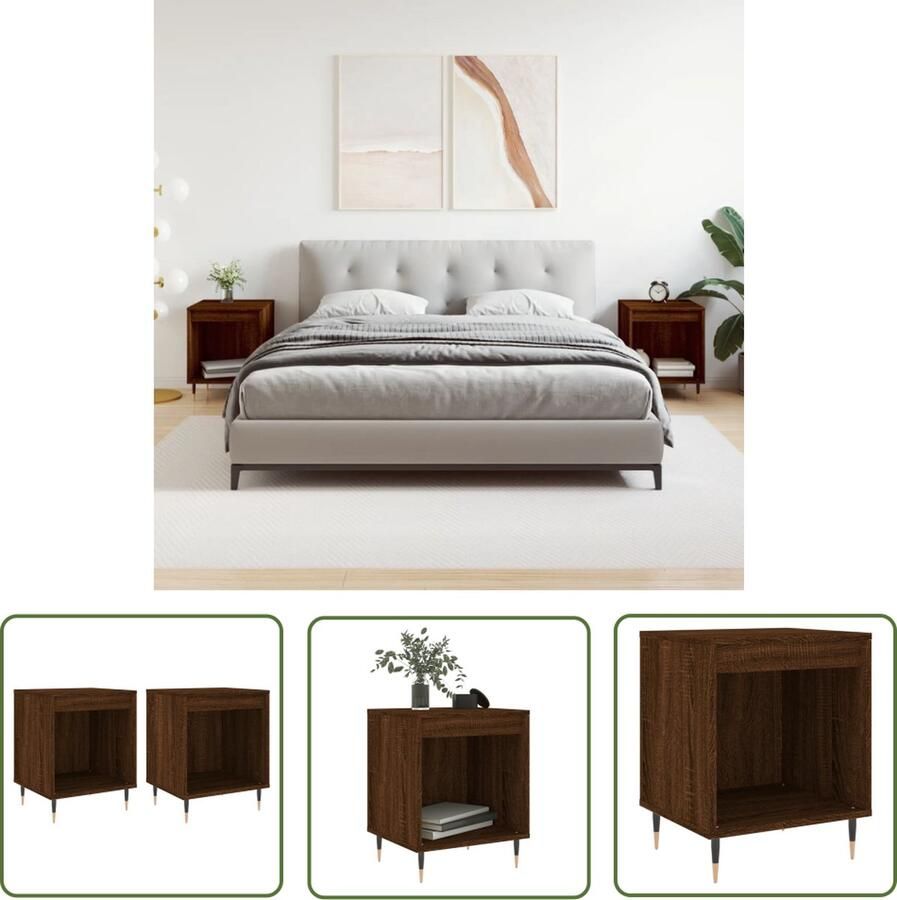 The Living Store Nachtkastjes Bruineiken Set van 2 40 x 35 x 50 cm Trendy en klassiek design Nachtkastjes Kastjes Slaapkamermeubel Houten Meubel Bruine Meubels