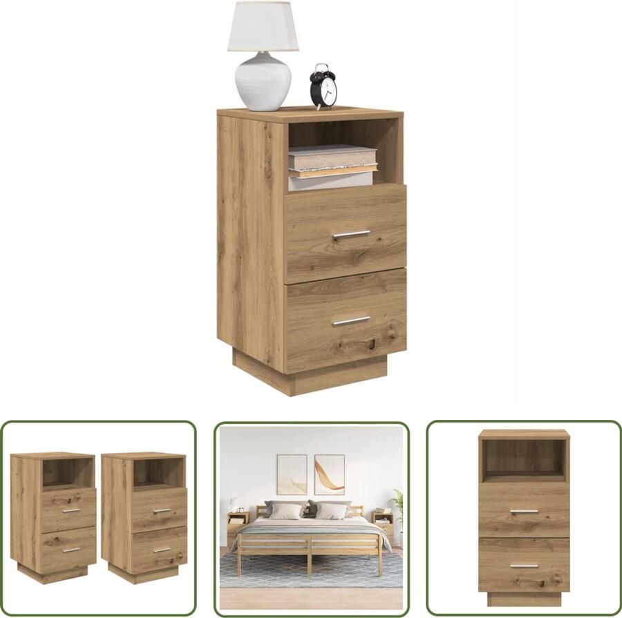 VidaXL The Living Store Nachtkastjes 2 st met 2 lades 36x36x68 cm artisanaal eiken Nachtkastje Nachtkasten Salontafel Houten Meubel Eiken Meubilair