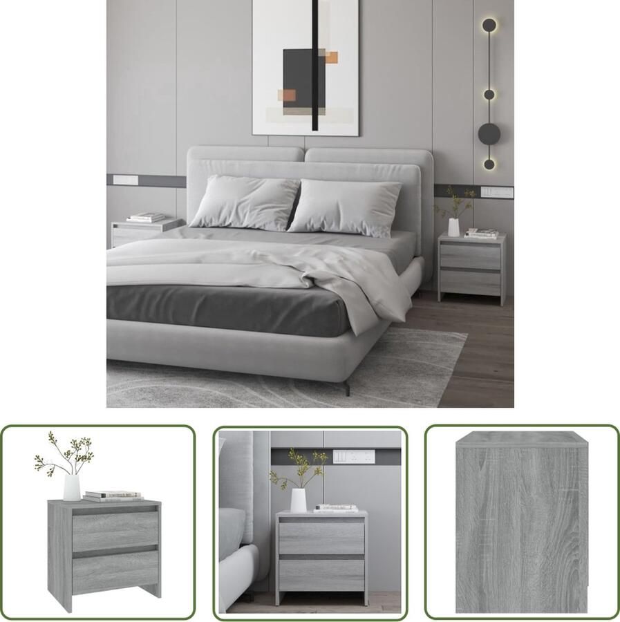 VidaXL The Living Store Nachtkastjes 45 x 34.5 x 44.5 cm 2 lades Grijs Sonoma Eiken - Foto 2