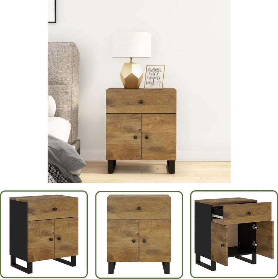 VidaXL The Living Store Nachtkastjes 50x33x60 cm massief mangohout en bewerkt hout Nachtkastje Industrieel Mangohout Houten Kast Slaapkamersfeer - Foto 2