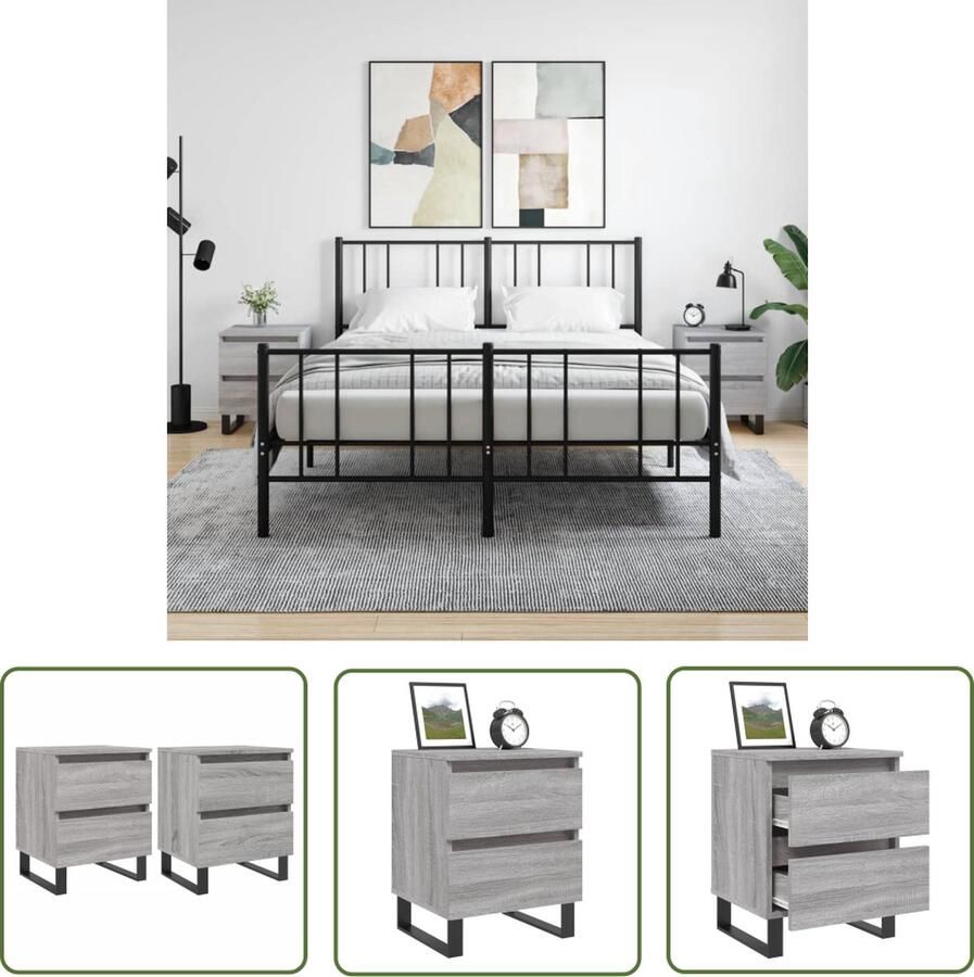 VidaXL The Living Store Nachtkastjes Bedkast 40x35x50 cm Grijs Sonoma Eiken Bewerkt Hout en Ijzer - Foto 2