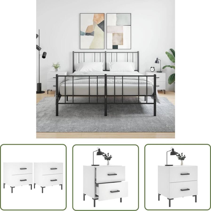 VidaXL The Living Store Nachtkastjes Nachtkastje 40x35x47.5 cm Met opbergruimte Wit Duurzaam hout en ijzer Nachtkastjes Kastjes Meubilair Slaapkamers Houten Meubels - Foto 2