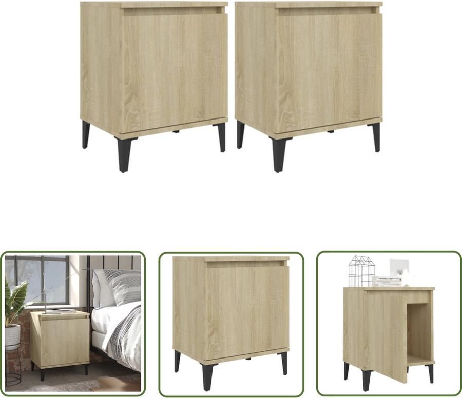 VidaXL The Living Store Nachtkastjes Sonoma Eiken 40x30x50 cm Met Metalen Poten - Foto 2