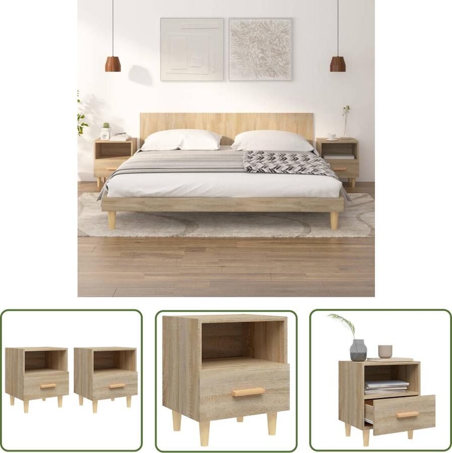 VidaXL The Living Store Nachtkastjes Sonoma Eiken Bewerkt hout en Massief Eucalyptushout 40x35x47 cm (set van 2)
