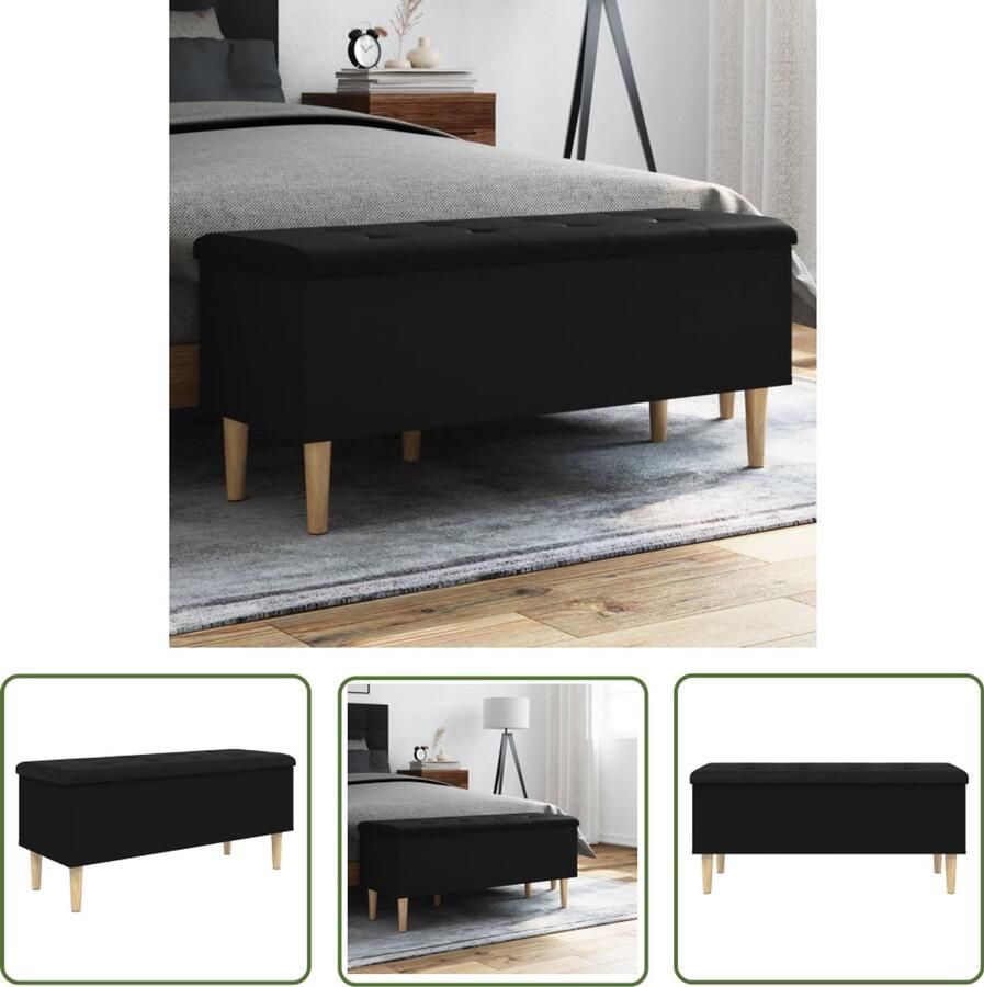 VidaXL The Living Store Opbergbankje 102x42x46 cm bewerkt hout zwart Opbergbankje Opbergbankjes Schoenenbankje Halbankje