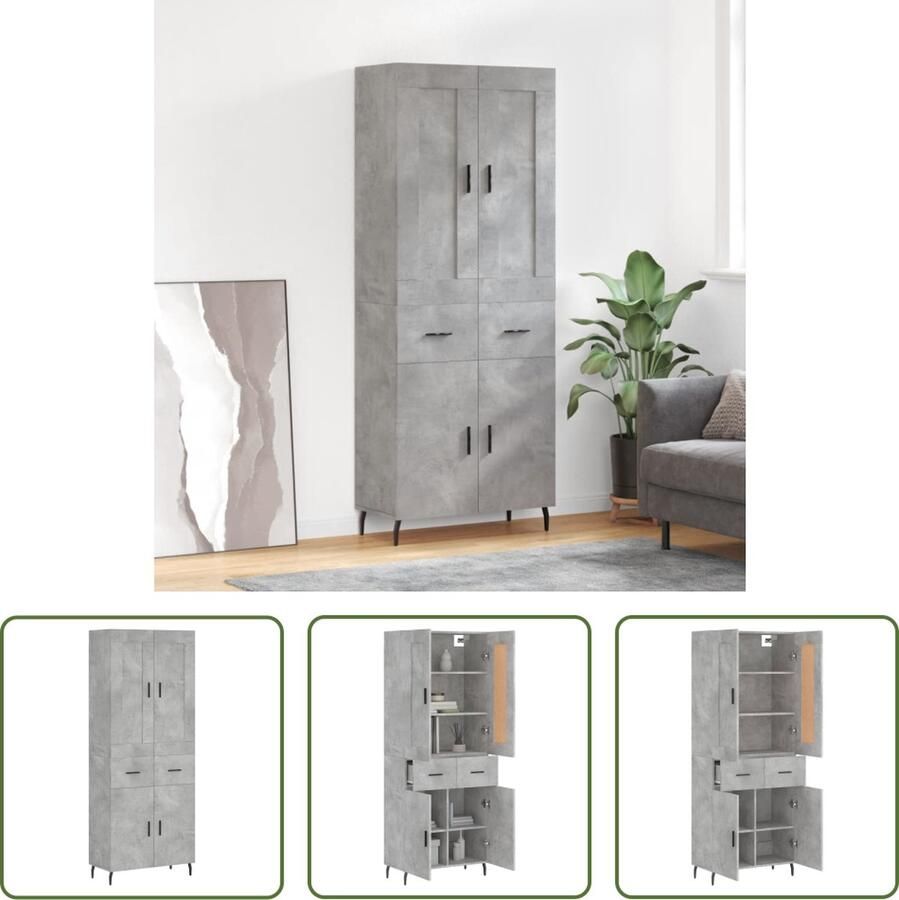 VidaXL The Living Store Opbergkast Betongrijs Hoge kast 69.5 x 34 x 180 cm Duurzaam materiaal en praktische deuren