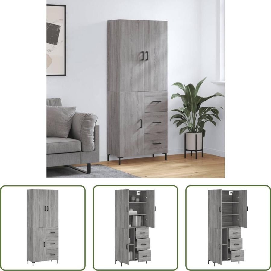 VidaXL The Living Store Opbergkast Grijs Sonoma Eiken 69.5 x 34 x 180 cm Duurzaam materiaal