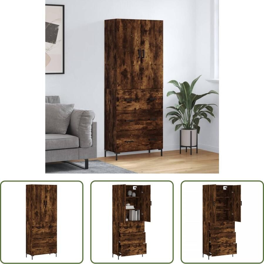 VidaXL The Living Store Opbergkast Hoge kast 69.5 x 34 x 180 cm gerookt eiken