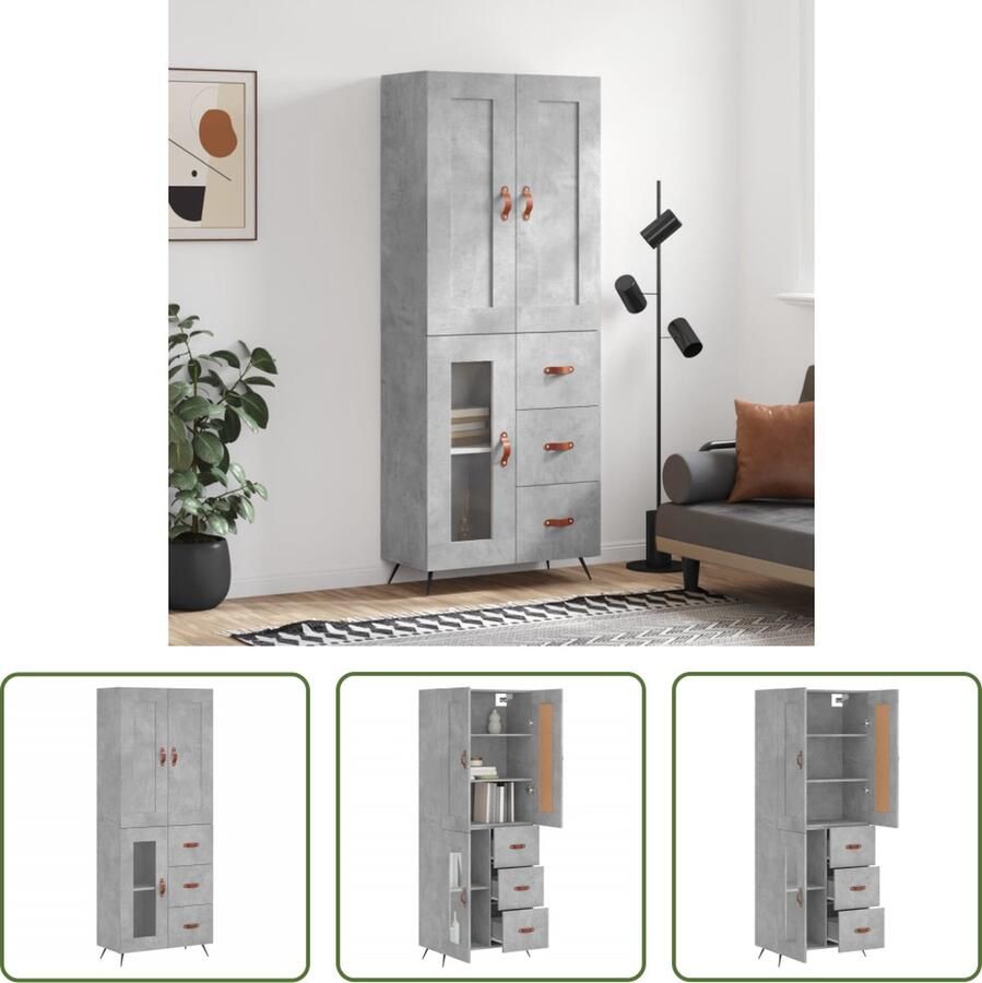 VidaXL The Living Store Opbergkast Hoge kast Betongrijs 69.5 x 34 x 180 cm