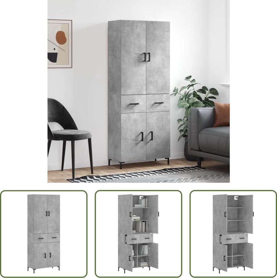 VidaXL The Living Store Opbergkast Hoge Kast Betongrijs 69.5 x 34 x 180 cm