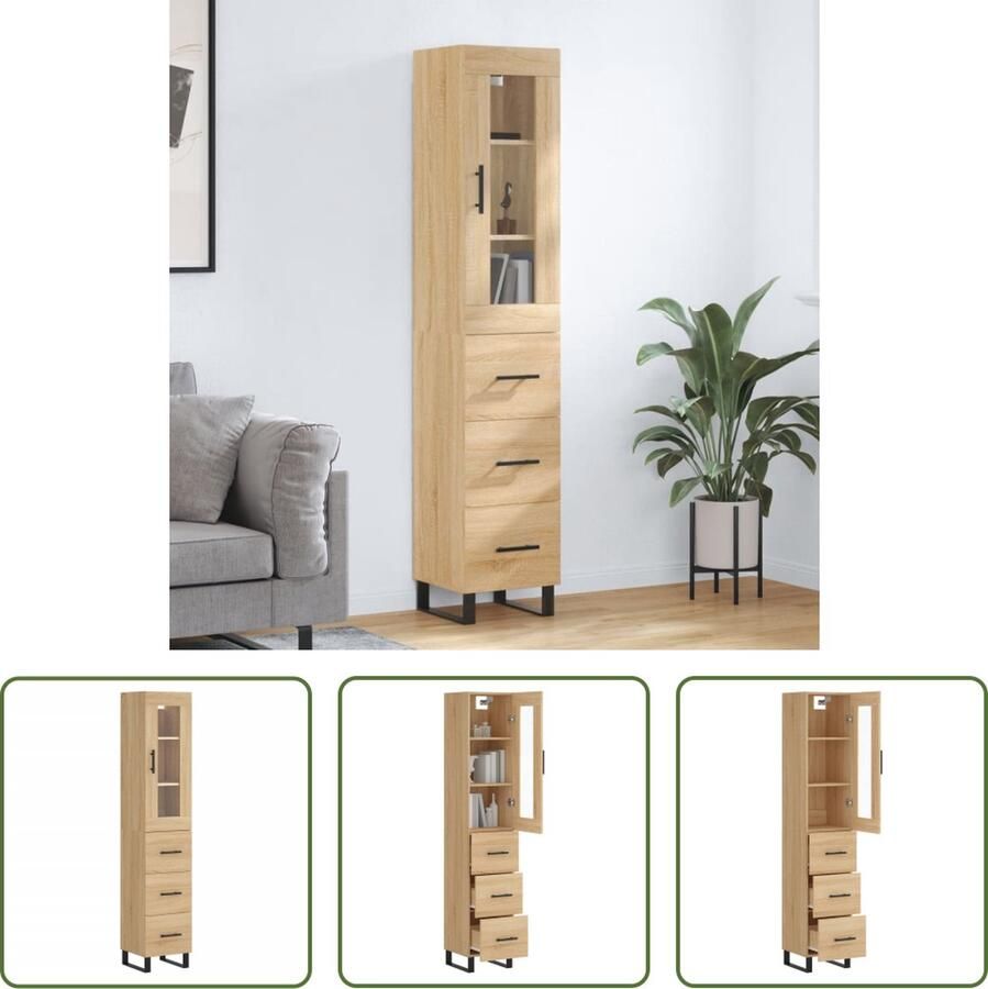 VidaXL The Living Store Opbergkast Hoge Kast Sonoma Eiken 34.5 x 34 x 180 cm Duurzaam materiaal