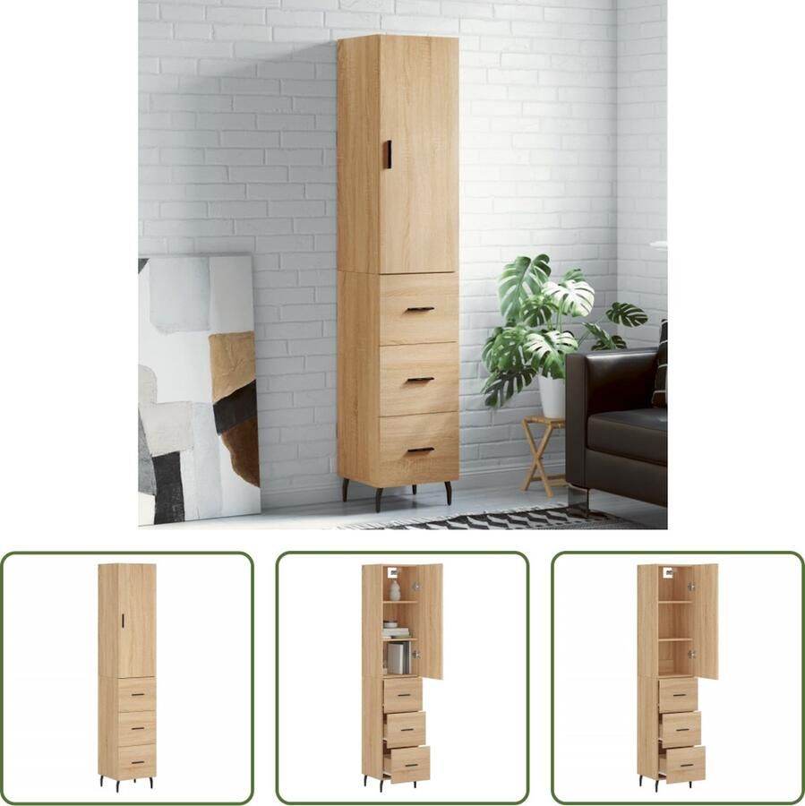 VidaXL The Living Store Opbergkast Hoge kast Sonoma eiken 34.5 x 34 x 180 cm